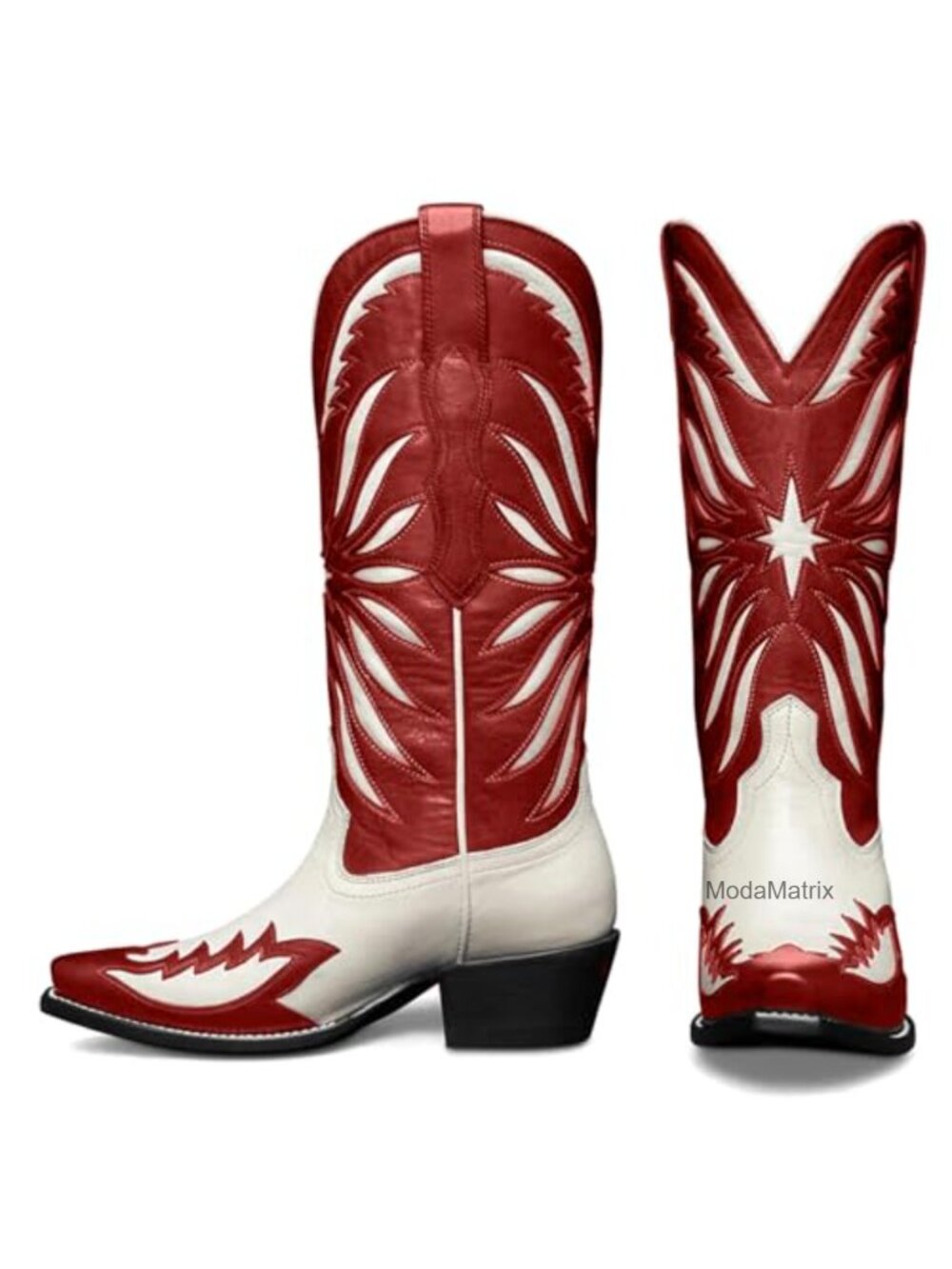 Faux Leather Mid Calf Cowboy Boots Pointed Toe Pull-On Western
